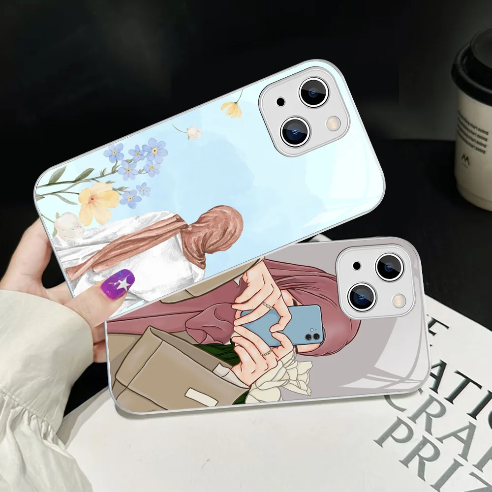 

Muslim Arabic Girl Phone Case For IPhone 14 13 12 Mini 11 Pro XS Max X XR 14 Plus Tempered Glass Cover