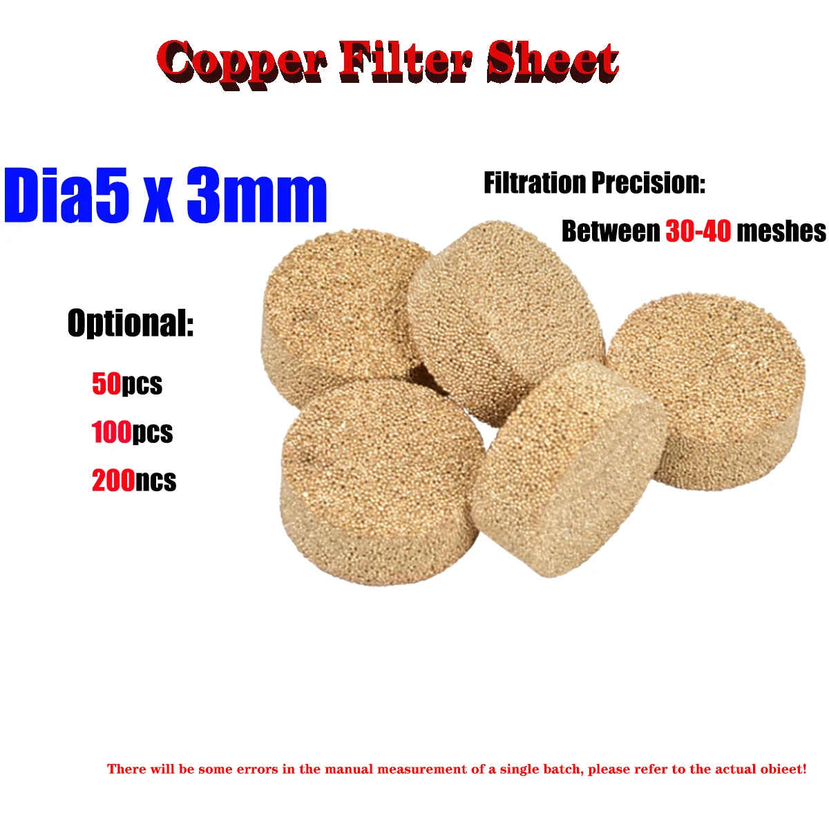 Dia5x3mm Brass Powder Sintered Circular Filter Filtration Granular Air Filter Column Precision