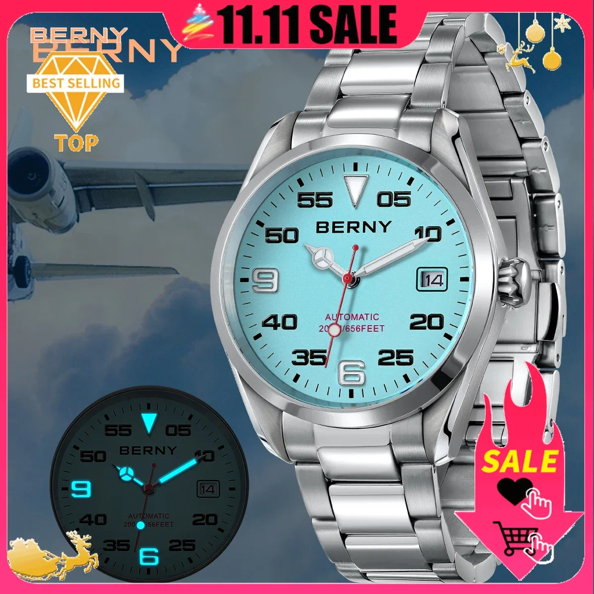 

BERNY 20ATM Waterproof BERNY NH35 Men Watch Mechanical Wristwatch Male Auto Date Stainless Steel Fashion Automatic Watch For Men