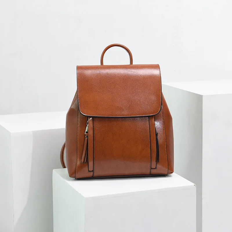 

Faionable Large Capaci Leather Bapa Women's Double-oulder Bag Versatile Casual Top Layer Cowhide Bag 2024 New ...