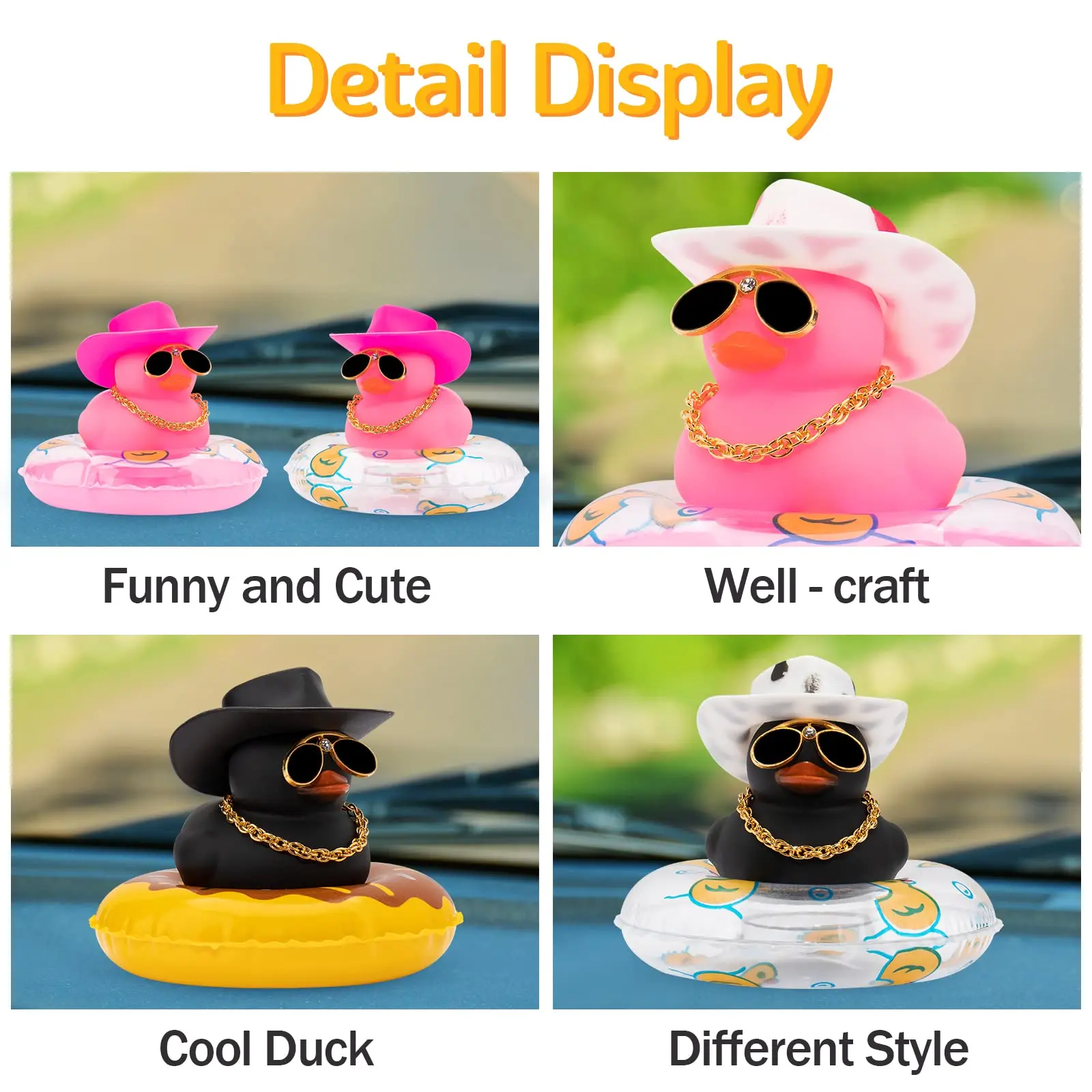 Car Duck Ornament Dashboard Decorations Rubber Duck Car for Car Dashboard Accessories with Swim Ring