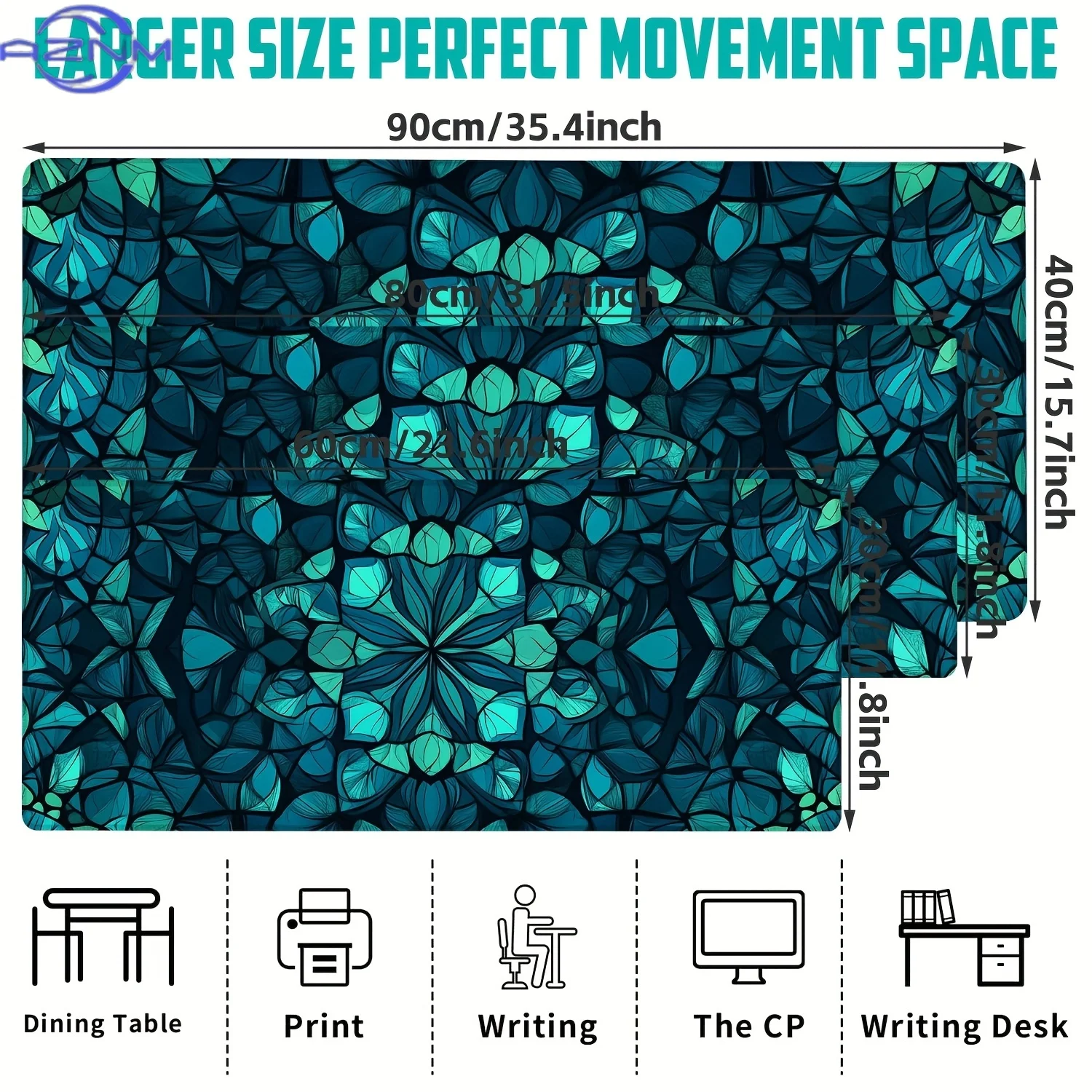 Desk Mat, Stained Glass Pattern Desk Pad,Large Gaming Mouse Pad Office Keyboard Pad,Non-Slip Computer Mouse Pad Gift for Teen/Bo