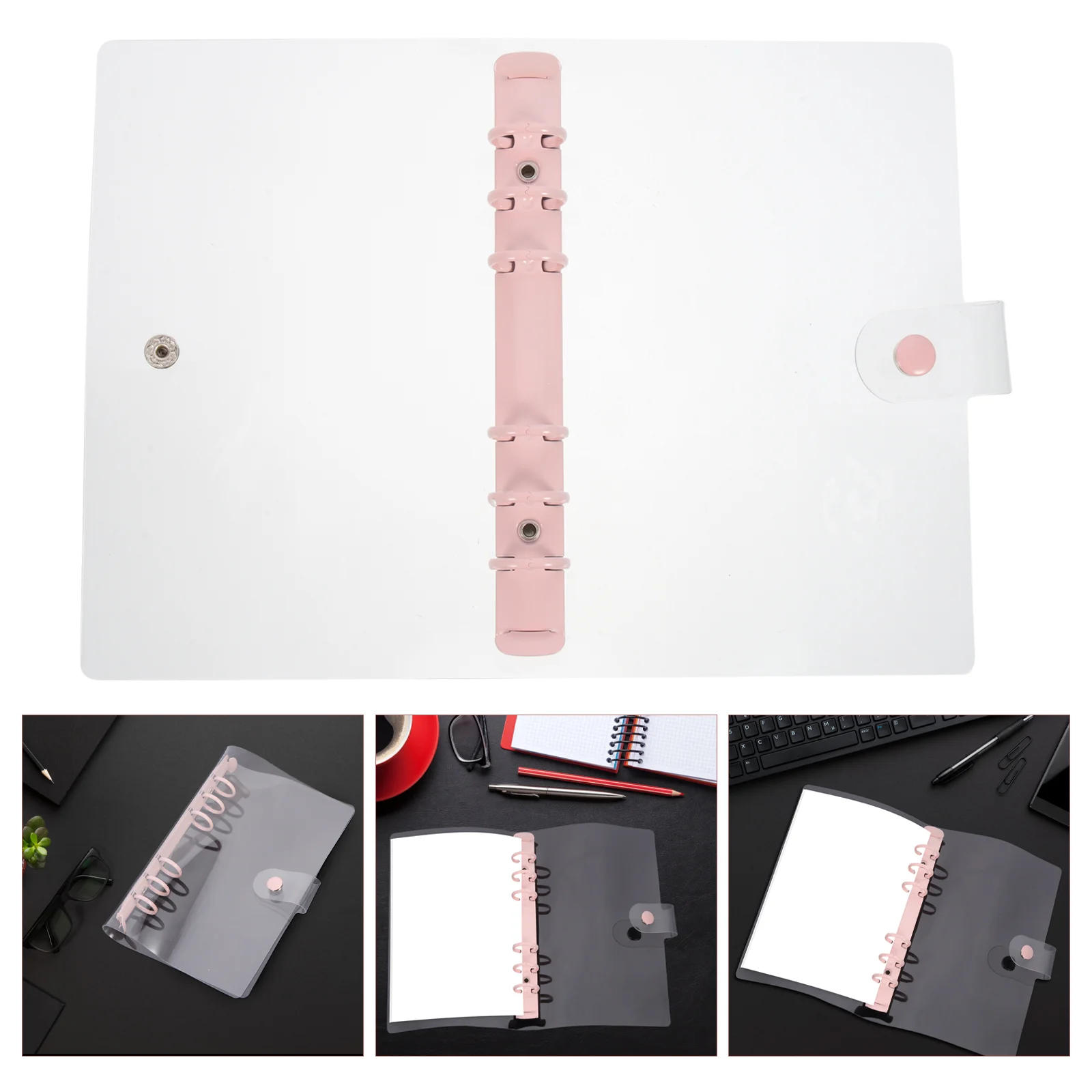 Transparent Loose-leaf Case Refillable Binder Notebook Shell Document Folder Girl Organizer Pvc Adjustable Clip File Holder