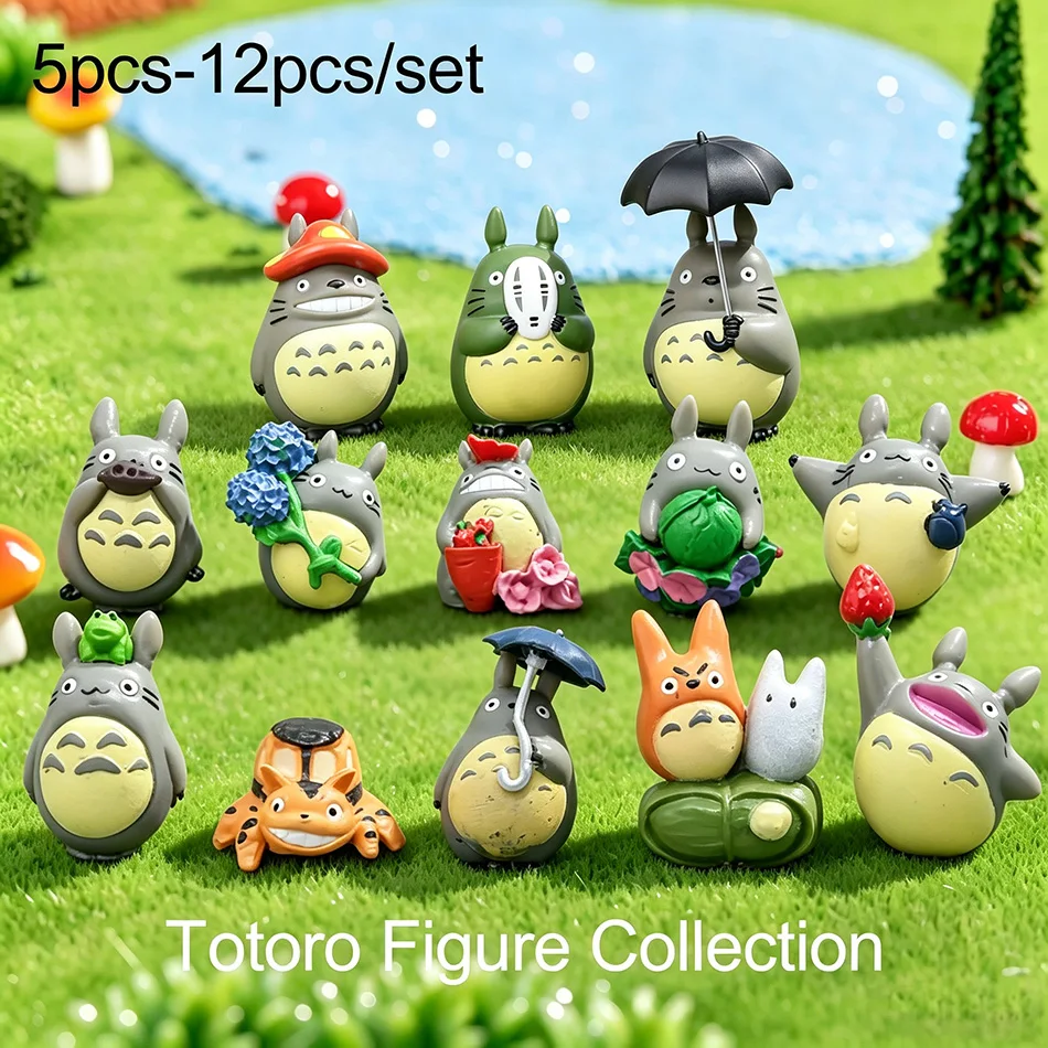 5/12pcs 2-5cm Cartoon Totoro Scene Figure Mini Statue Creative Cute Figurine Set Home Garden Fish Tank Car Decoration Ornaments