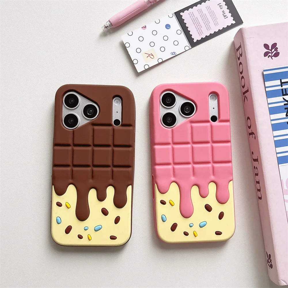 

Kawaii Melted Chocolate Sprinkled Ice Cream Phone Case for 17 Pro Max Soft Dessert Silicone Protect Cover for iPhone 16 15 14 13