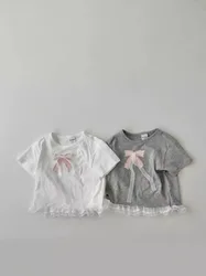 Camisetas casuais de manga curta de algodão para bebês, camisetas bonitas, tops versáteis, criança infantil, moda infantil, verão, novo, 2024