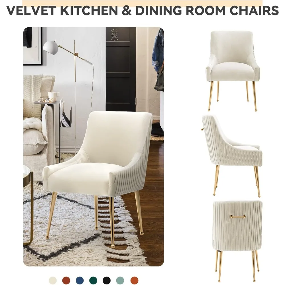 Kursi Makan, Kursi Aksen Set Isi 2, Kursi Ruang Makan Dapur Berlapis Modern dengan Kaki Emas, Ruang Tamu Beludru Berumbai Kain