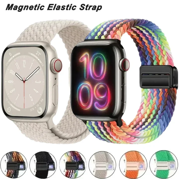 Nylon Braided Loop Strap for Apple Watch Ultra2 49mm 9 8 7 45 41mm Metal Magnetic Bracelet Wristband for 6 5 4 3 SE 44 40mm Band