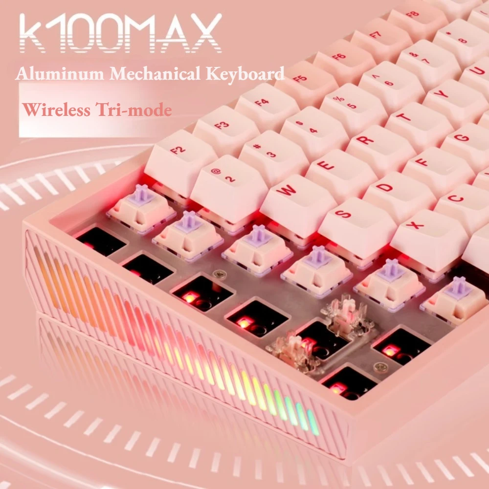 

Комплект механической клавиатуры K100MAX, беспроводная трехрежимная прокладка, горячая замена, RGB, индивидуальная электрофоретическая алюминиевая офисная игровая клавиатура