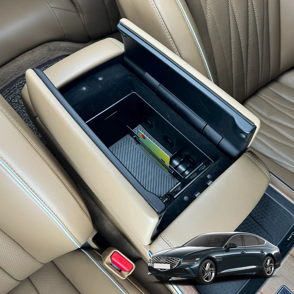 

1PC Car Interior Trim Central Storage Box Console Armrest Organizer Holder black ABS For Genesis G80 RG3 PE 2025 Left-hand Drive