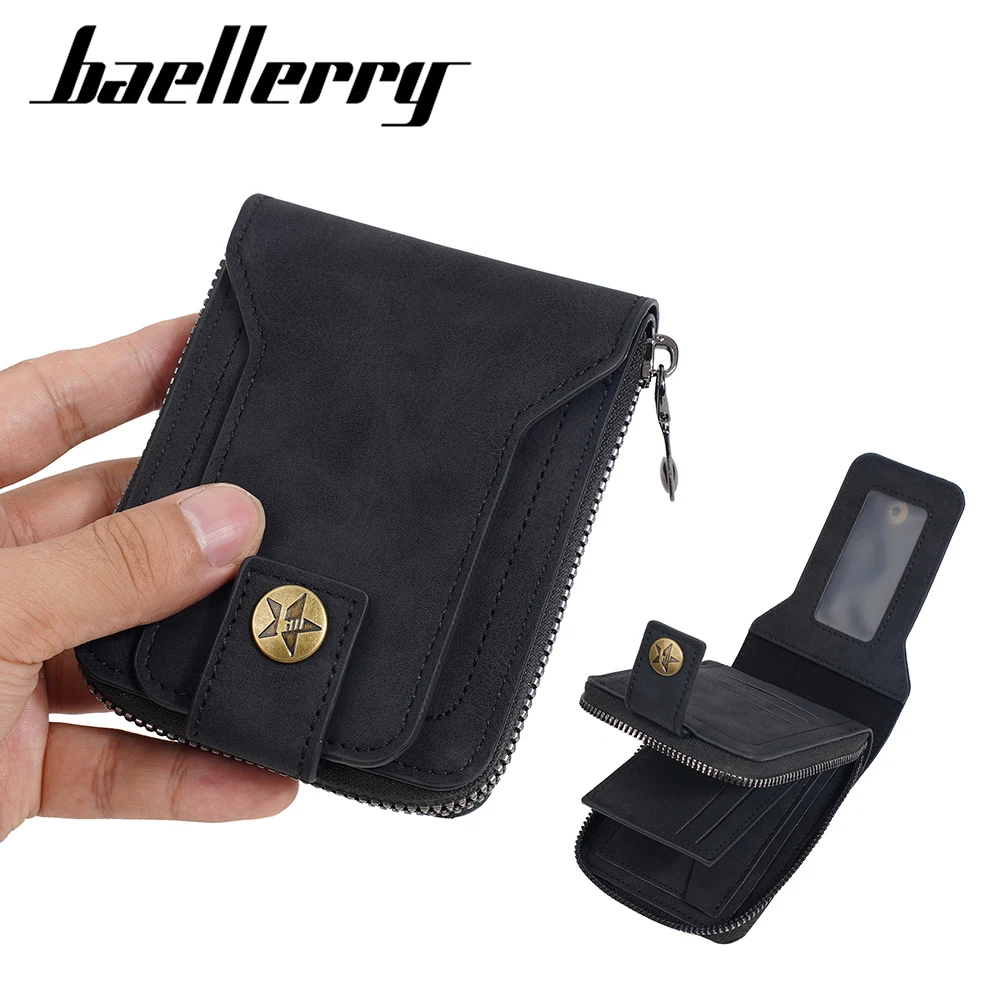 

Высококачественные мужские кошельки в стиле ретро, зажимы для карт на молнии, новые короткие мужские кошельки для монет, простой держатель для фотографий с пряжкой, маленький кошелек для мужчин