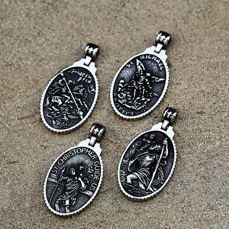 St Christopher Men's Patron Saint Of Time Travelers Archangel Michael dragon slayer st george Pendant Chain Necklace Jewelry