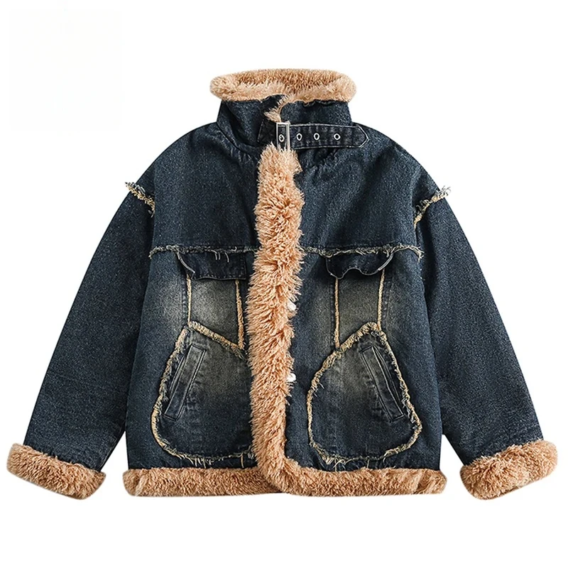 

Vintage Denim Parkas Winter Thicken Warm Jackets Coat Men Streetwear Harajuku Oversized Padded Jackets Outwear for man