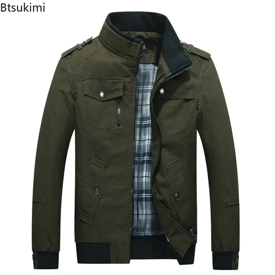 2025 Men's Bomber Jackets Fashion Stand Collar Casual Windbreaker Jackets Spring Autumn New Cargo Coats Man Outdoor Sport Jacket