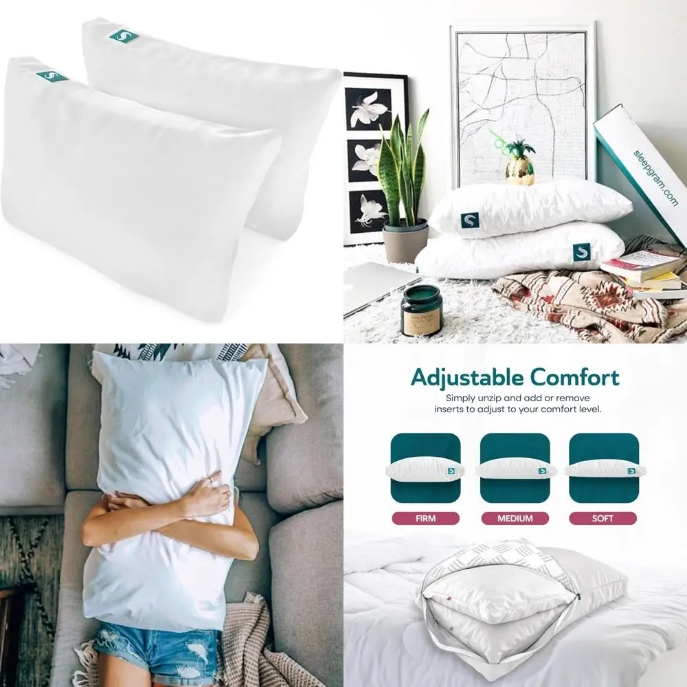 

Cooling Pillows Set for Sleeping - 2-Pack Queen Size Adjustable Washable Bedding Pillows with Removable Covers