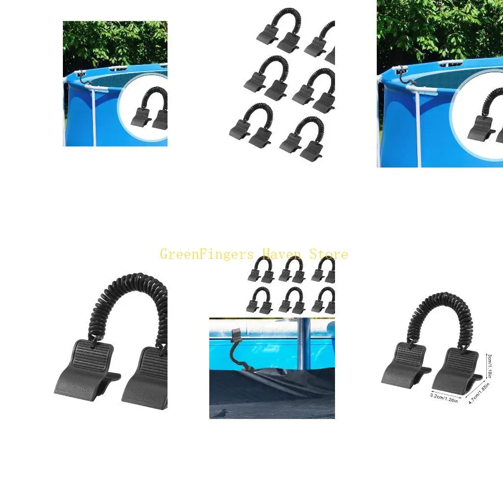 F68D 6Pcs Solar Pool Cover Clips with Spring Rope Quick Setup Swimming Pool Cover Clip for Round or Oval Solar Cover