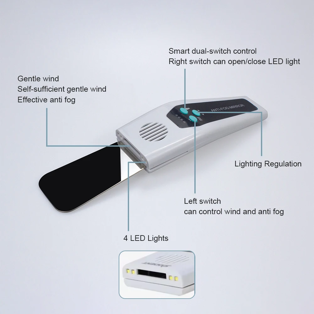 Conjunto de espelhos dentais antiembaçantes, sem neblina, fotografia intraoral, espelho de aço inoxidável com luz led, refletores ortodônticos