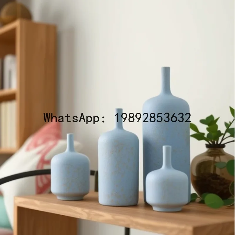 Ceramic Vase Blue Retro Earthenware Jars Flower Vase Coarse Pottery Flower Arrangement Accessories Home Decoration