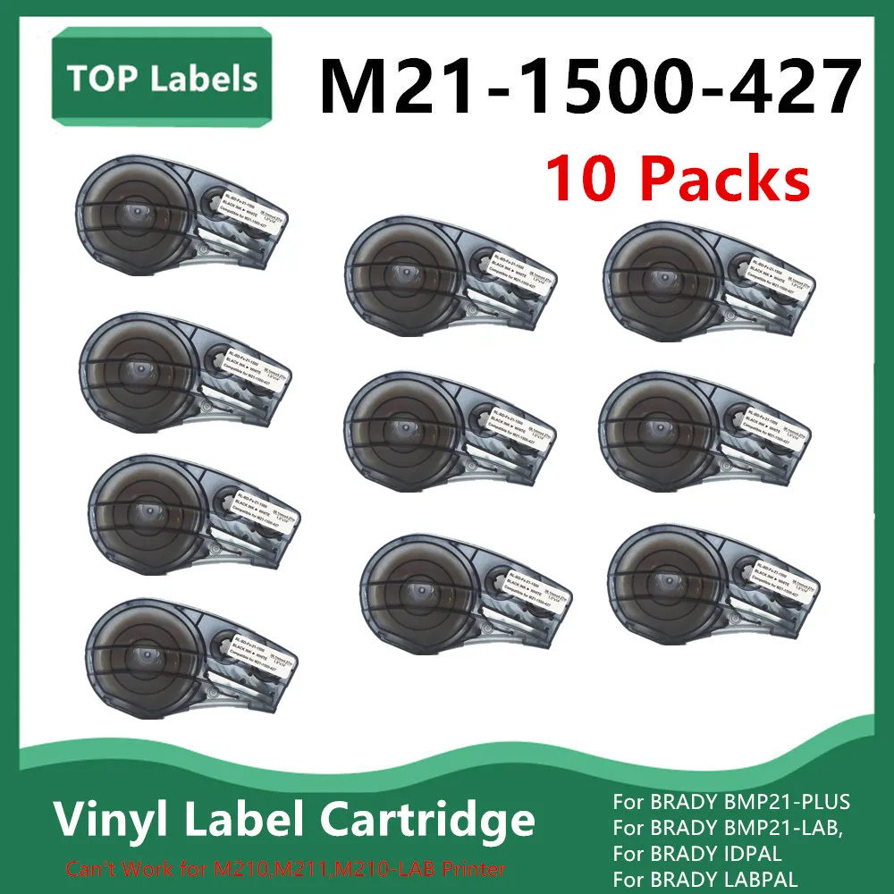 

10PK Labels Cartridge For Brady BMP21 M21-1500-427 Self-Laminating Wire Wrap for Control and Electrical Panels, Datacom Cables