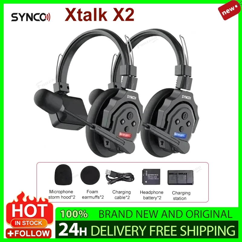 SYNCO Xtalk X2 2.4G Wireless Intercom System with 2 Single-Ear Headsets for Filmmaking Live Broadcast