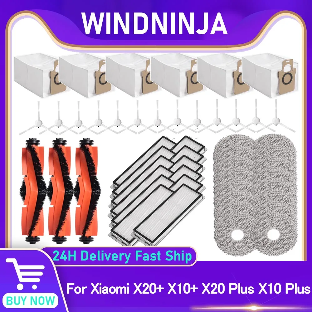 Accessoires de remplacement pour aspirateur Robot Xiaomi X10 + X10 Plus X20 Plus X20 +, brosse latérale principale, filtre Hepa, pièces de sac à poussière