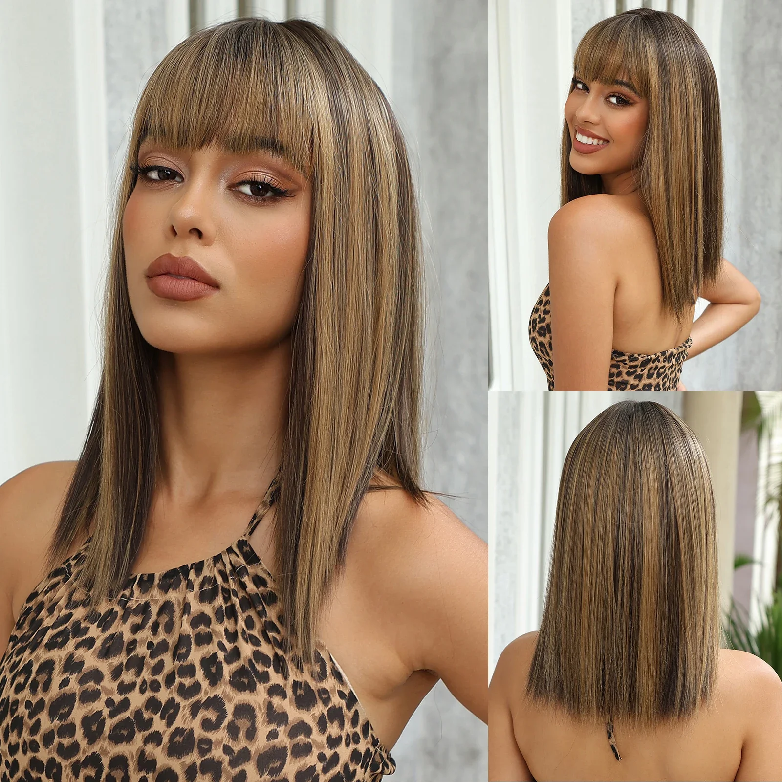 Short Straight Synthetic with Bangs Platinum for Black Women Cosplay Party Wigs Use Natural Heat Resistant Fibre