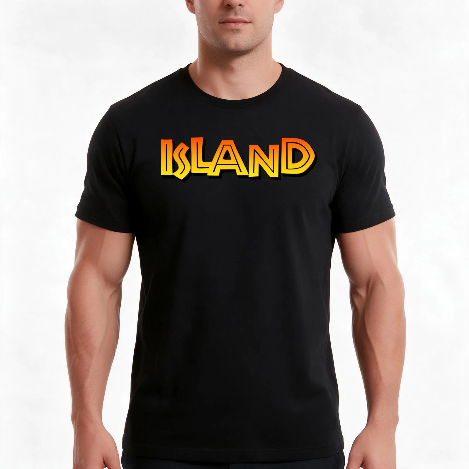 brick island logo T-Shirt, Summer Casual Cotton Tee, Oversized Streetwear Tops, Vintage Graphic Print, Loose Fit Short Sleeve