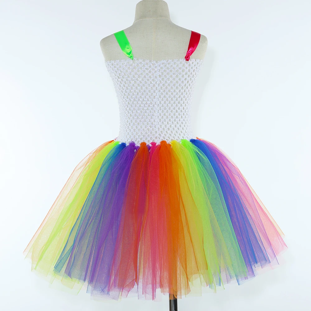 Rainbow Clown Tutu Dress Circus Carnival Party Outfit Fluffy Layered Skirt Colorful Festive Stage Show Soft Mesh Princess Dress