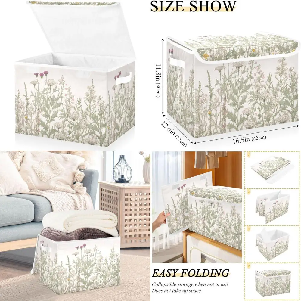 صناديق تخزين الأعشاب والزهور البرية متعددة الألوان على الطراز العتيق مع أغطية ومقابض، منظمات قابلة للطي