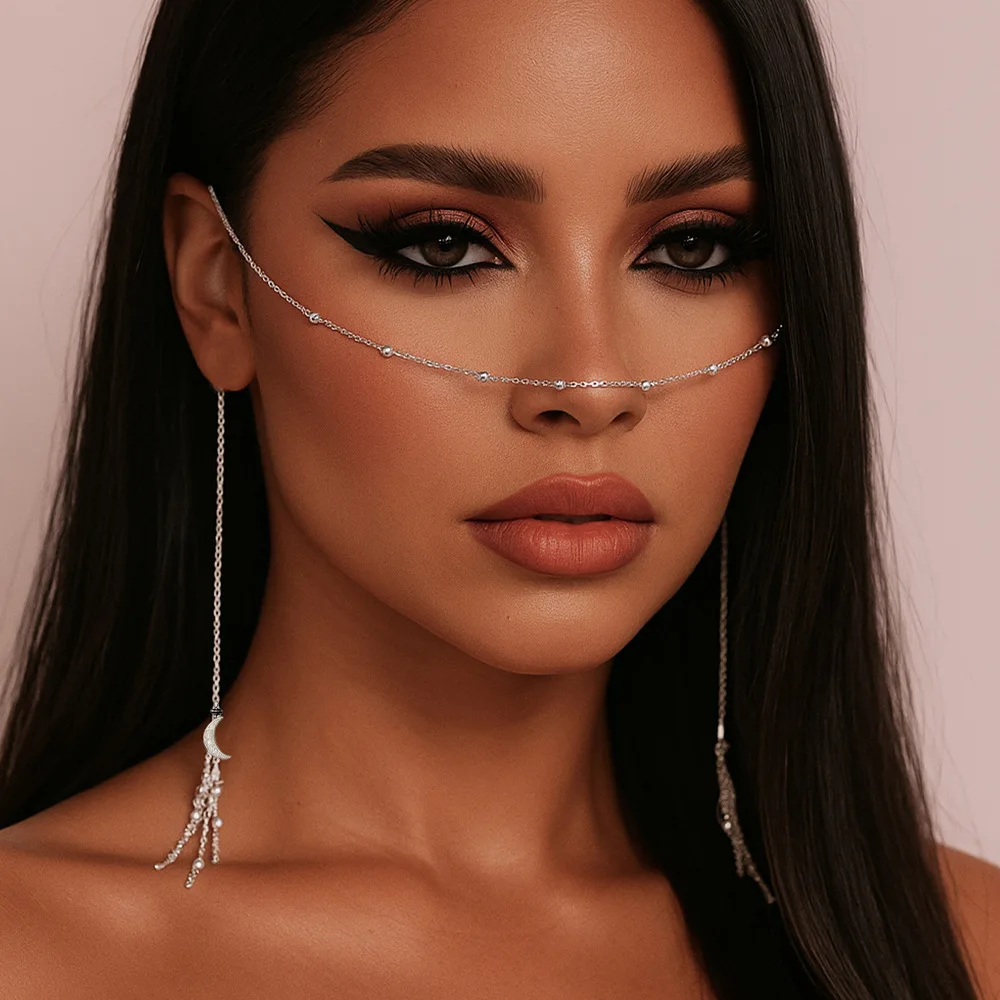 Gold Face Chain Mask Decoration Accessories Rhinestone Glitters Carnival Masks Fashion Jewelry Girl Women Birthday Gifts