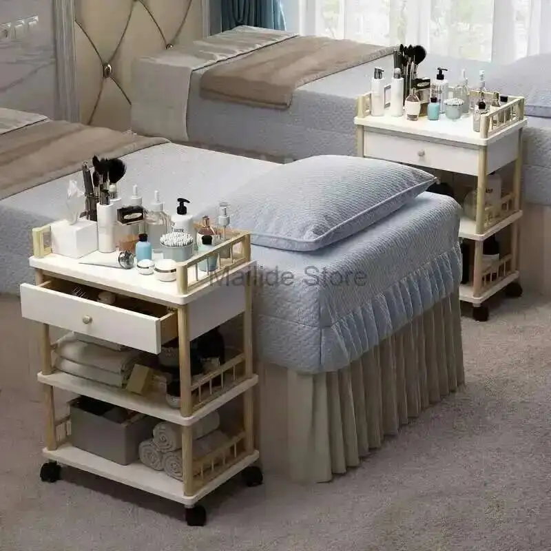 

Modern Wood Beauty Salon Trolleys Salon Solid Salon Furniture Barber Shop Special Tool Trolley Storage Rack Home Mobile Trolley
