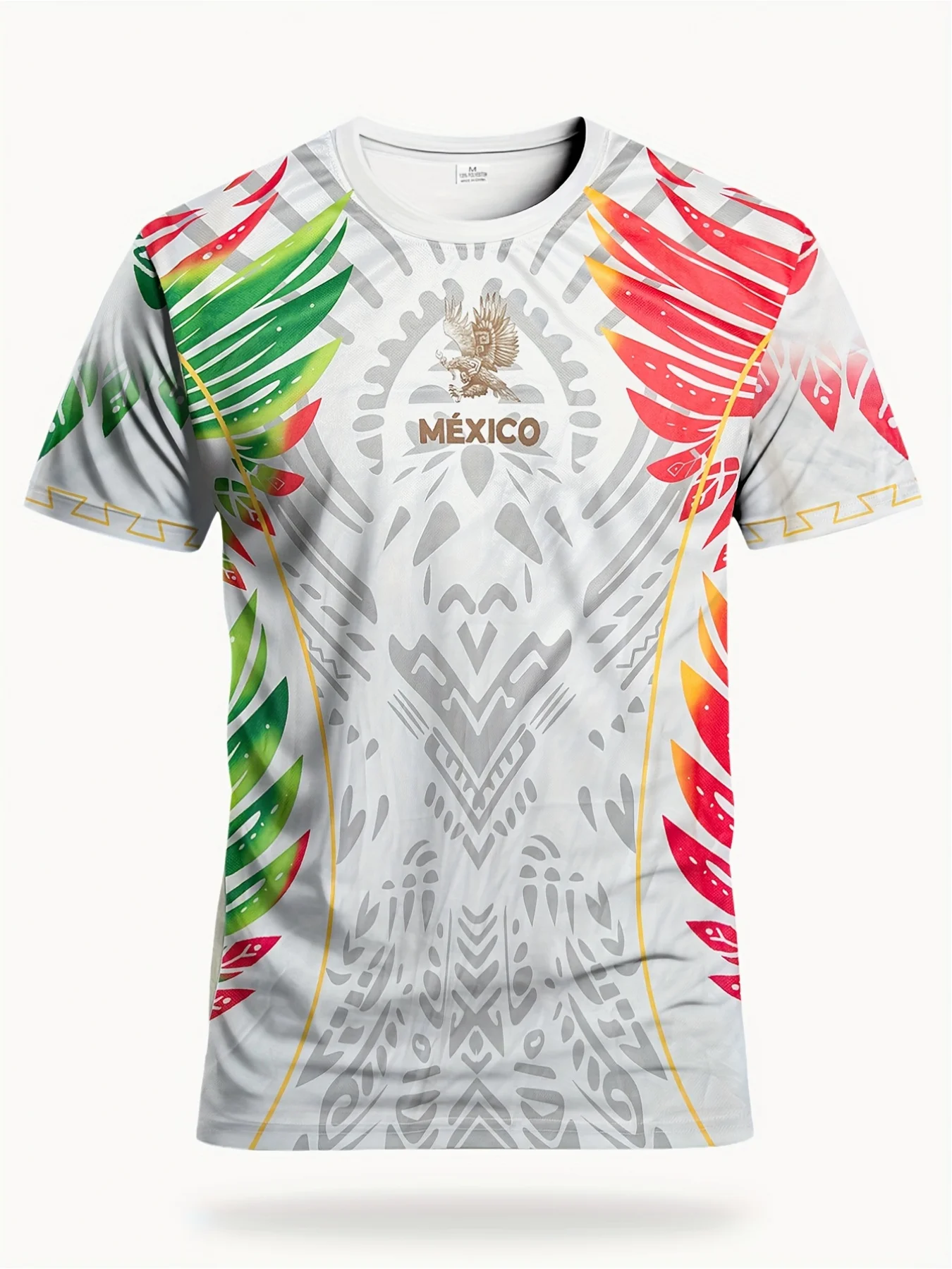 Camiseta de Manga Corta para Hombre, Estilo Oversize, con Estampado Tribal Azteca Mexicano de Águila, Ropa Casual Deportiva para el Verano, para Uso Diario