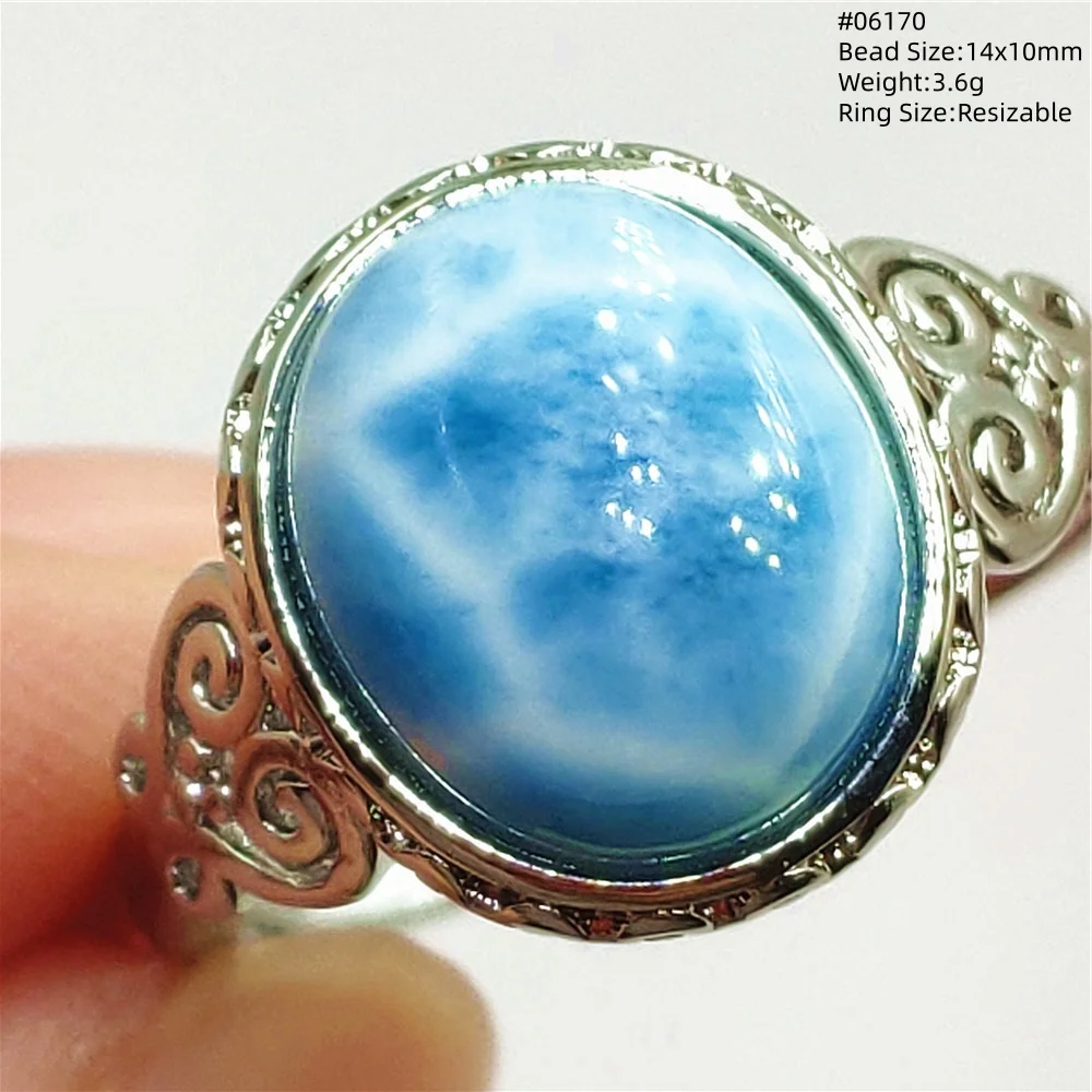 Larimar Natural Blue Larimar Adjustable Ring 19.5/11.9/11mm Larimar Gemstone Women Men Water Pattern AAAAA