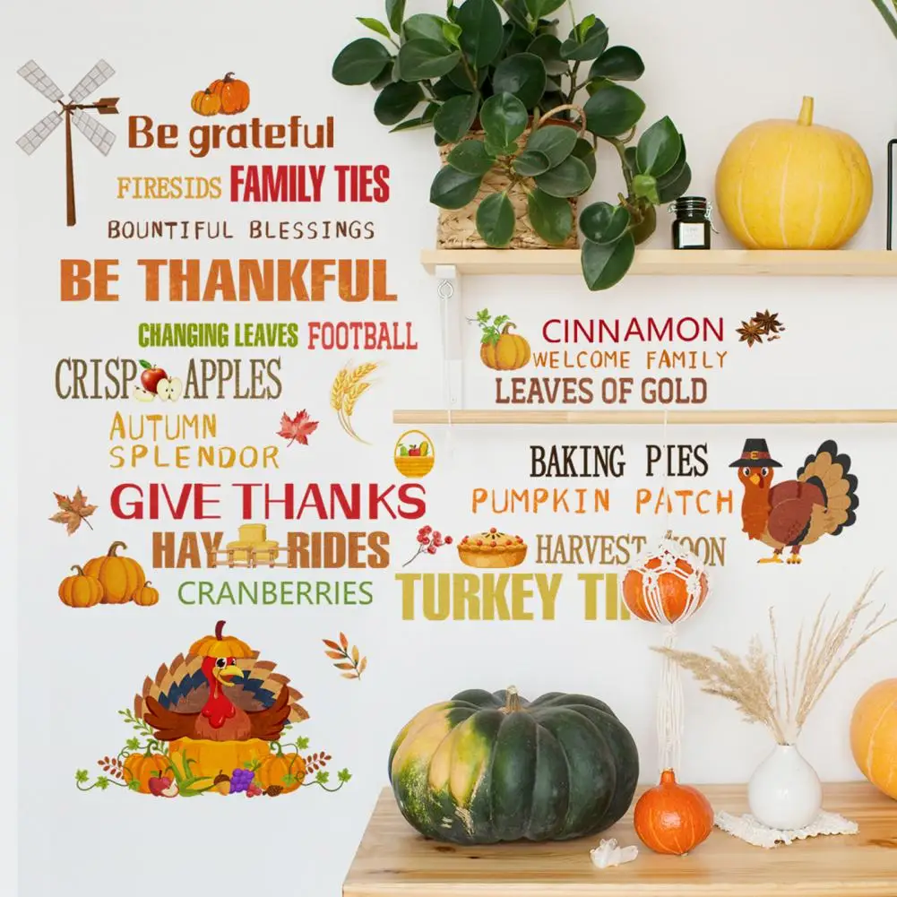 Festive Thanksgiving Decoration Wall Decal for Thanksgiving Thanksgiving Home Decor Festive English Phrase Wall Stickers for A