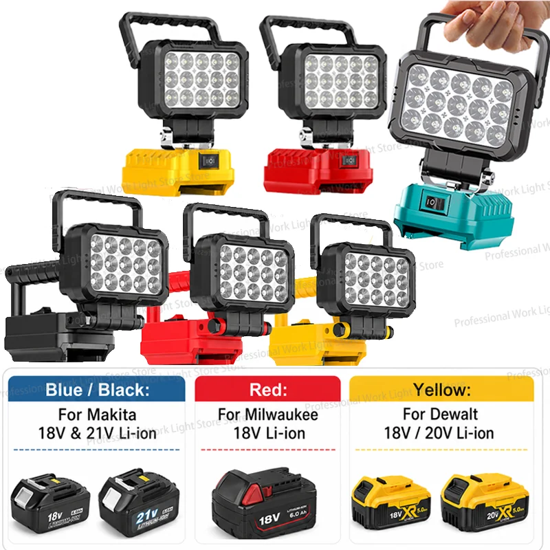 Power Tool Parts For Makita For Milwaukee For Dewalt 18V Battery 3 inch LED Work Light Outdoor Lamp Flood Light Flashlight