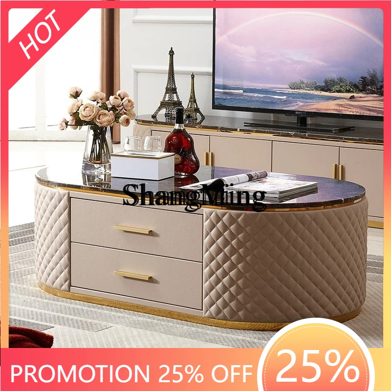 

CL stainless steel marble coffee table living room home oval creative coffee table