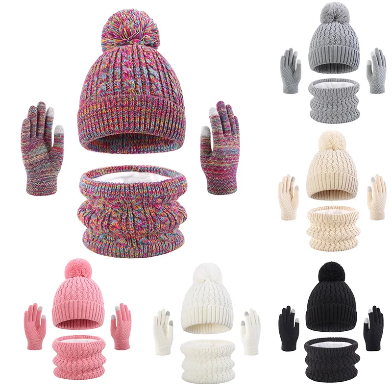 

Комплект из 3 предметов: зимняя шапка, перчатки и шарф для малышей, утепленные флисом вязаные шапки для мальчиков и девочек, теплые детские аксессуары для улицы, однотонные