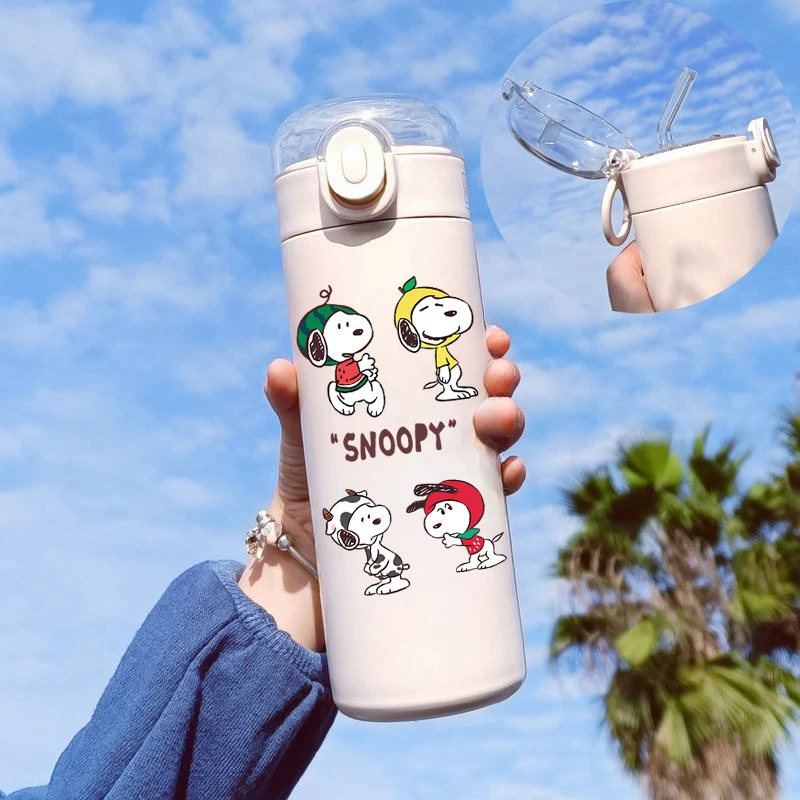 420ML Cartoon Snoopy Thermos Water Bottle Anime Large Capacity Portability Vacuum Flask Insulated Water Bottle Kid Drinkware Cup