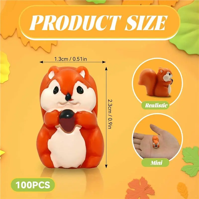 M12K-200 Pcs Mini Resin Squirrel Figurine Small Squirrel Miniatures Bulk Adorable Garden Accessories For Micro-Landscape Moss
