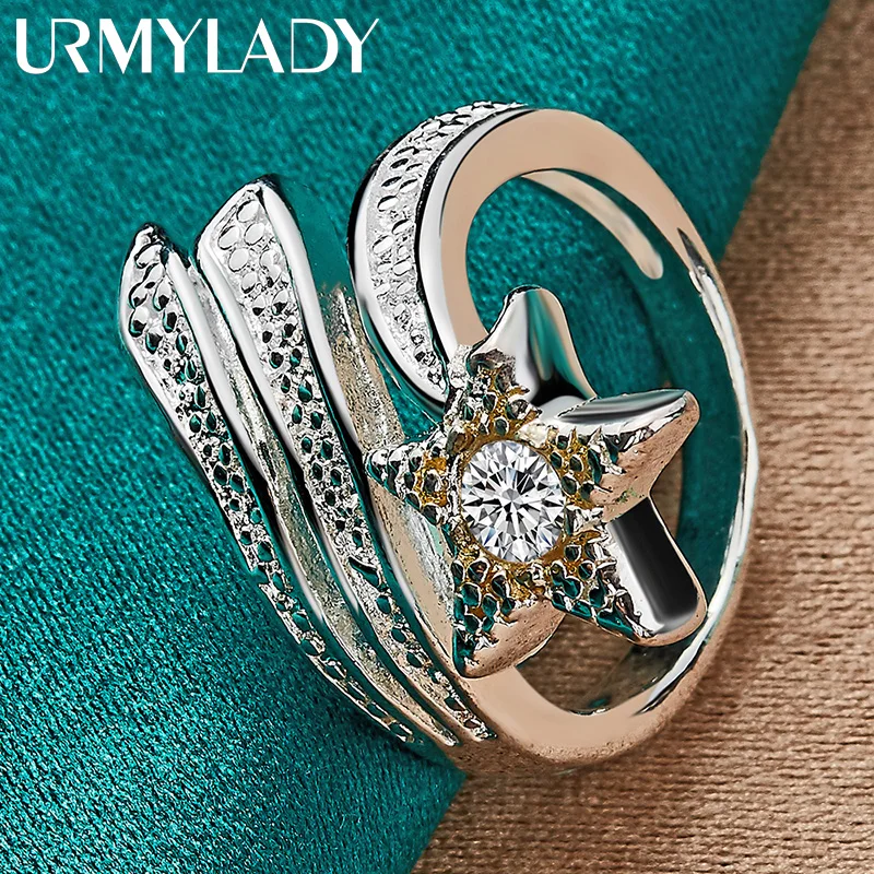 URMYLADY 925 Sterling Silver Star Zircon Ring For Women Wedding Engagement Party Charm Fashion Jewelry