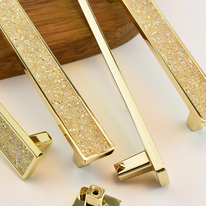 Gold Crystal Diamond Furniture Handle Door Wardrobe Kitchen Storage Cabinet Pulls DresserDrawer Knobs Cupboard Fittings Hardware