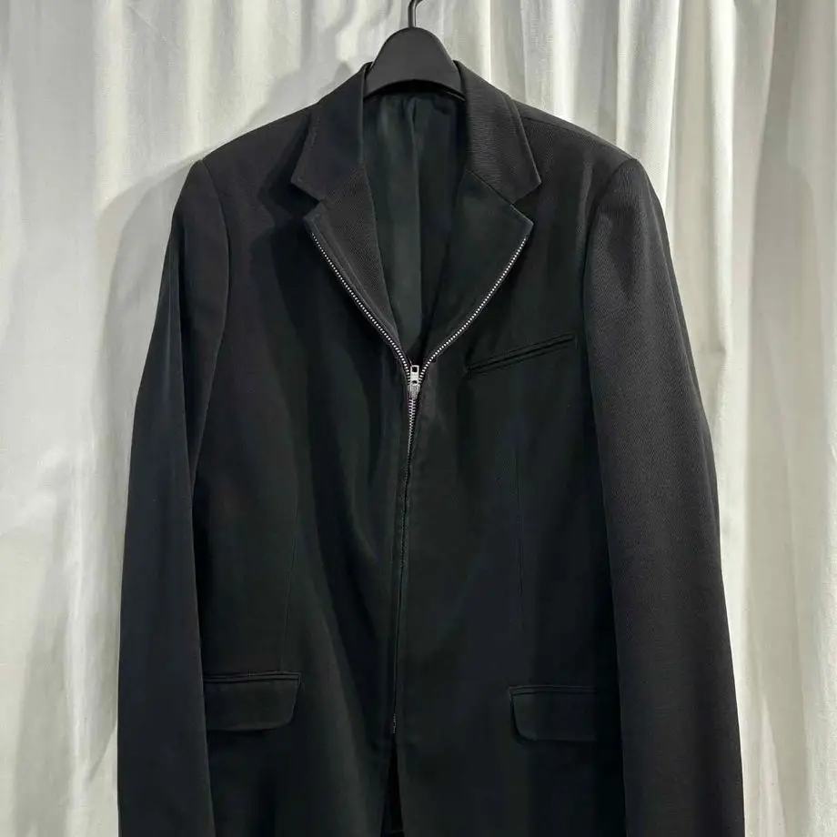 TOP-YAMAMOTO ® Black silhouette suit men's zipper design casual blazer minimalist style