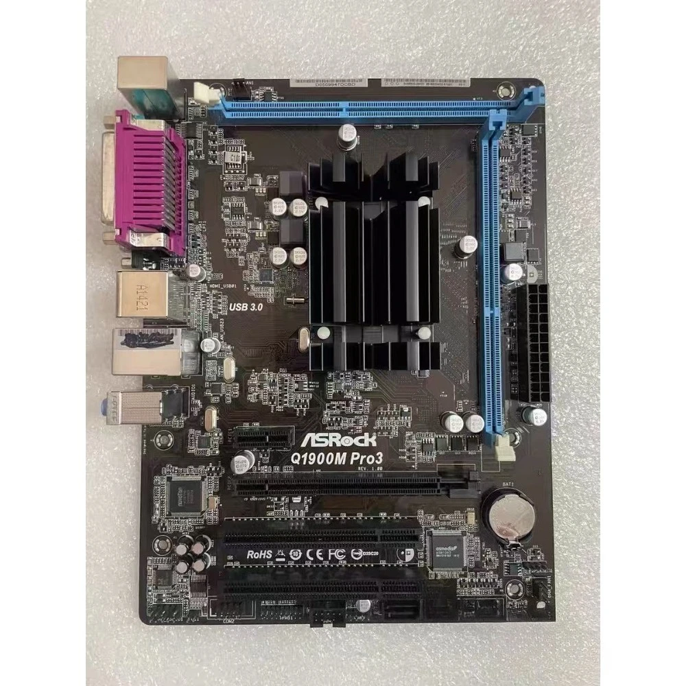 Procesador ASRock Q1900M Intel de cuatro núcleos J1900 DDR3L 1333 16GB de largo DIMM 2xSATA2 3,0 Gb/s Micro ATX