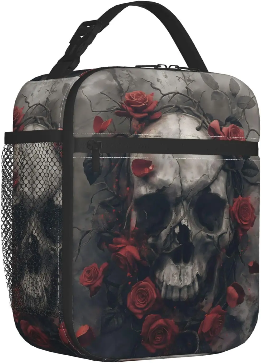 Gothic Skull Floral Lunch Box for Kids Boys Girls Reusable Lunch Bag for School Office Work Picnic Travel
