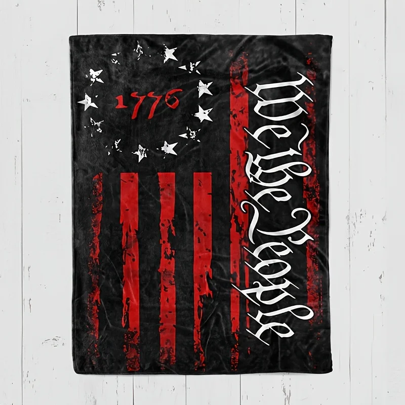 We The People 1776 American Flag Blanket Patriotic Home Decor Red Black Stars Stripes USA Independence Day Gift Soft FleeceThrow