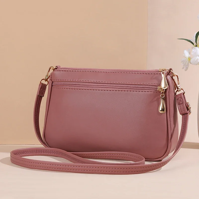 Bolso cruzado de cuero PU con cremallera para mujer, bandolera pequeña  gran capacidad  hilo  bordar, a la moda, novedad