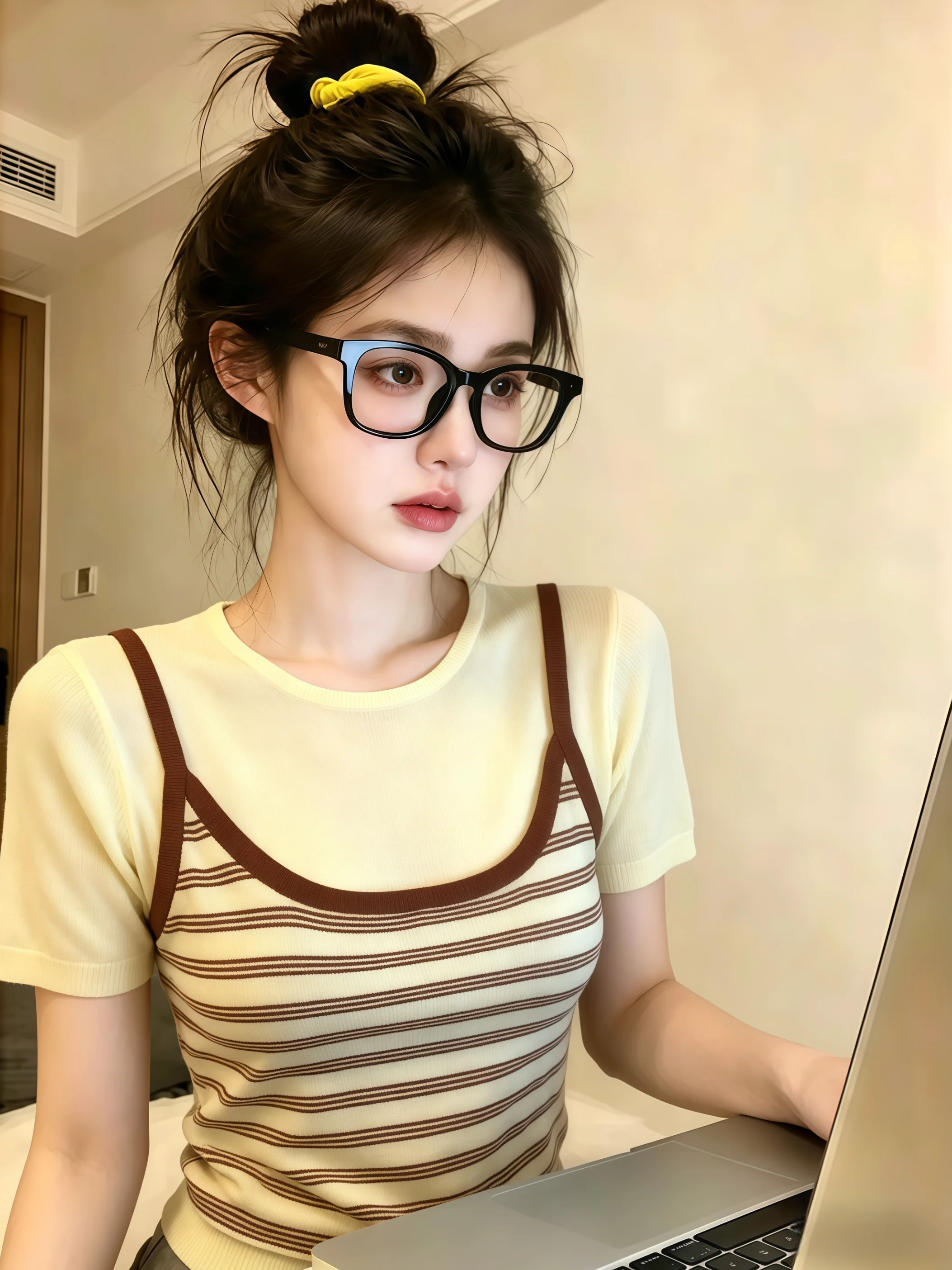 

Sweet Color Block Stripe Knitted Strap Vest Women Summer Thin Short Sleeve T-Shirt Two Piece Set Commute Korean Style Straigh...