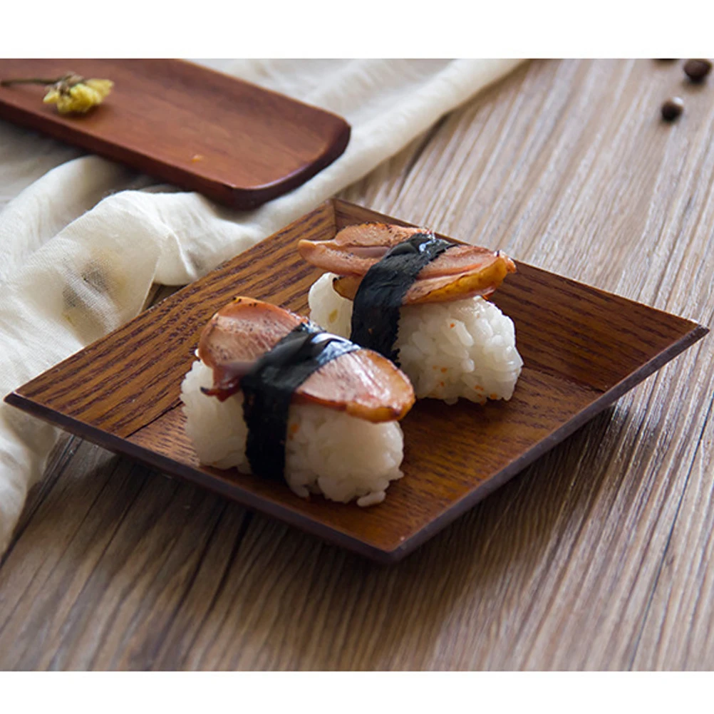

Premium Wood Sushi Tray Square Shape Snack Dessert Tray Fruit Plate Kitchen Tool 10.5x10.5x2cm Snack Plate