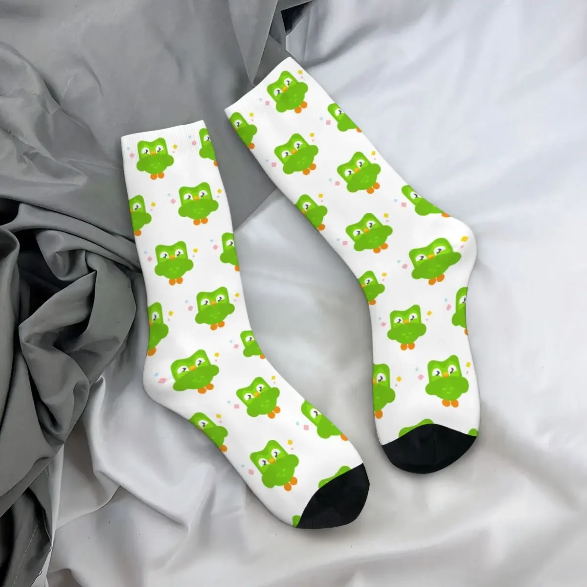 

All Seasons Crew Stockings Duolingo Owl Duo Socks Crazy Hip Hop Long Socks for Men Women Valentine's Day Gifts