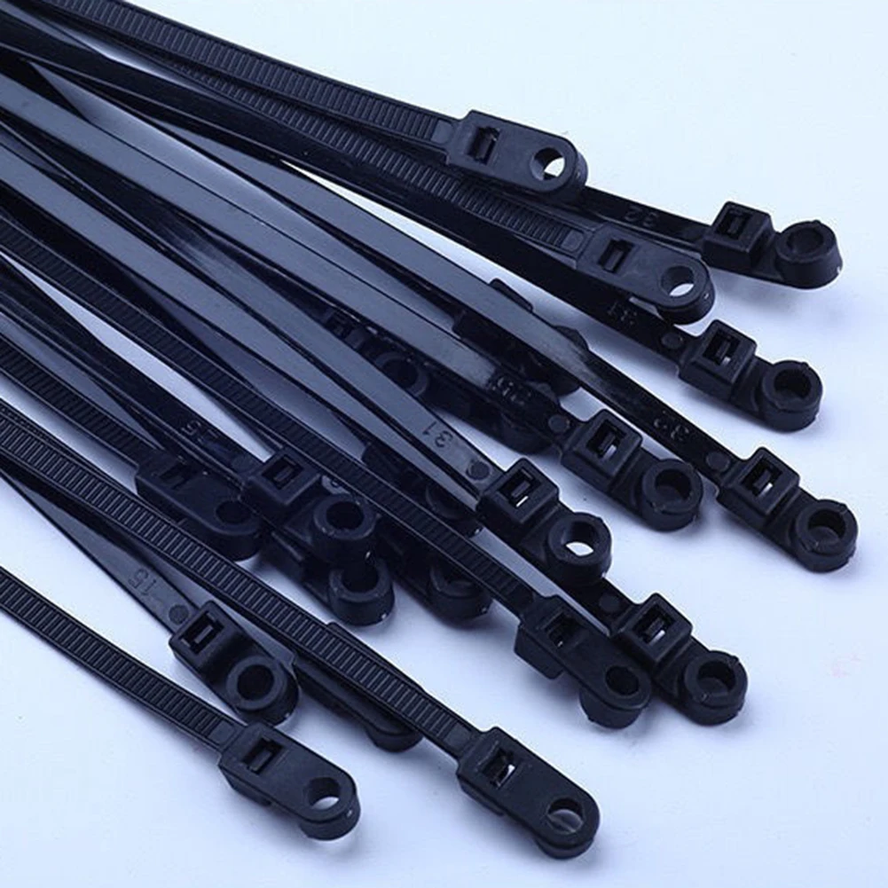 Clutter Reduction Black Nylon Cable Ties Cable Ties For Home And Office Zipstring Screw Hole Ties 4*100mm Size